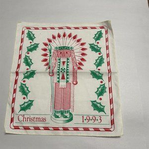 VINTAGE INDIAN NUTCRACKER NATIVE AMERICAN CHRISTMAS 1993 HOLIDAY HANDKERCHIEF